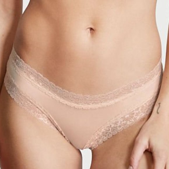 VS XL Cotton Floral Lace Waist Cheeky Panty Champagne Beige Neutral So Cute - Picture 8 of 10